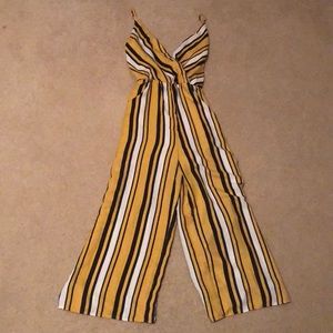 Blue and yellow striped jumpsuit